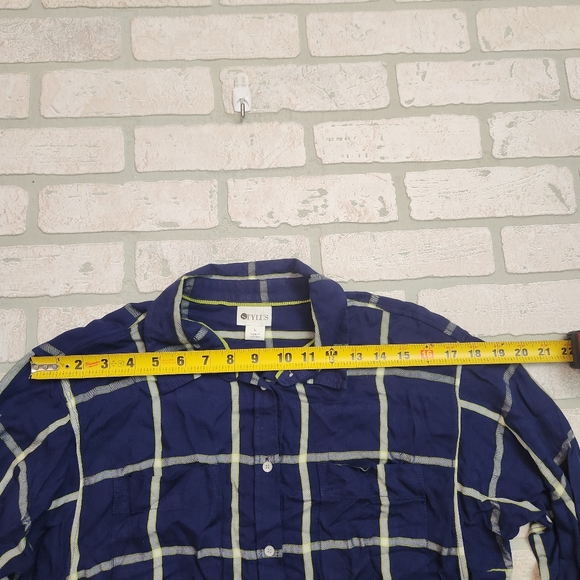 STYLUS Womens Button Down Blouse SOFT Navy Blue + Lime Green Size L - Picture 13 of 14